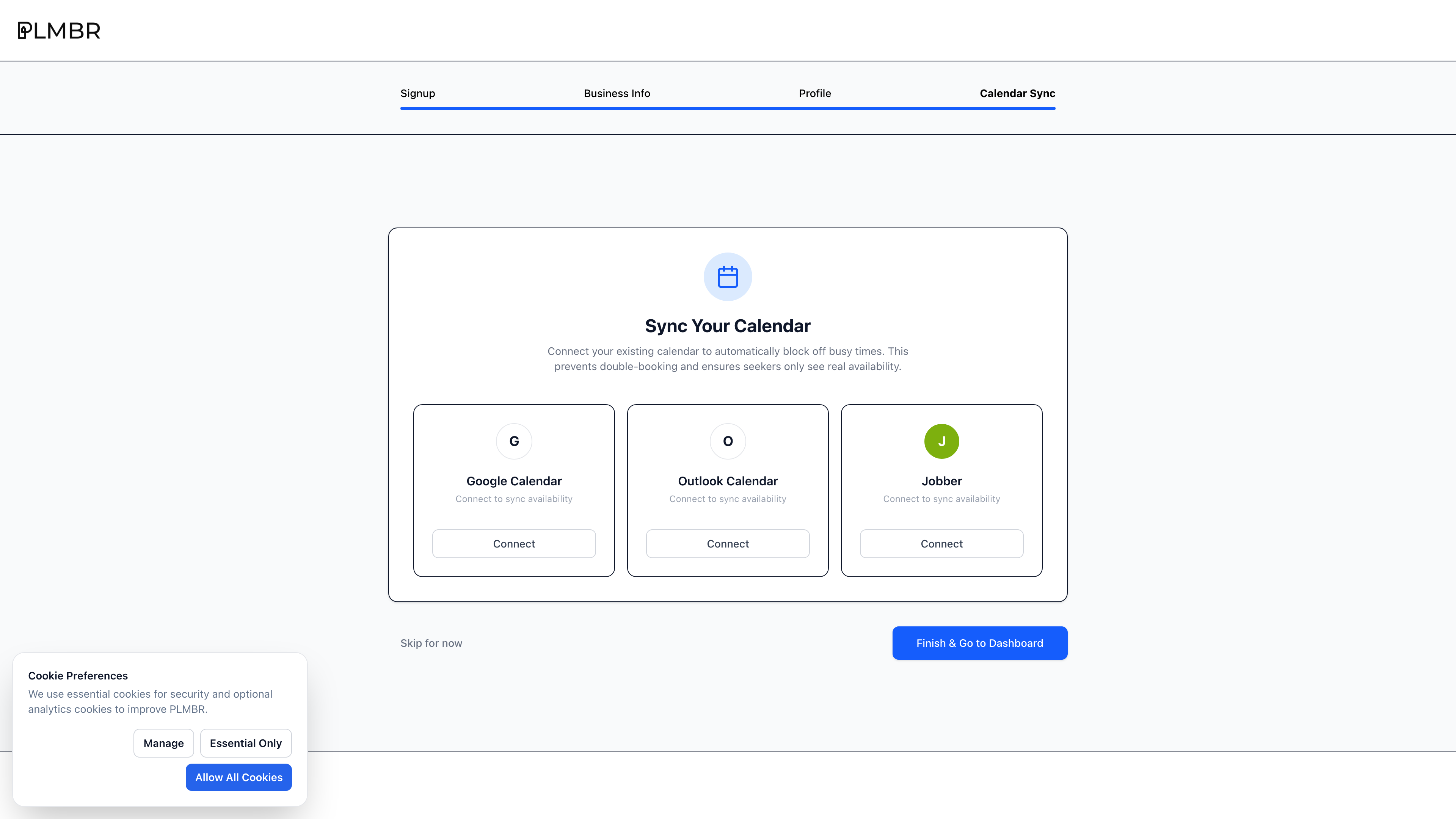 PLMBR provider integrations page with Jobber, Housecall Pro, and ServiceTitan